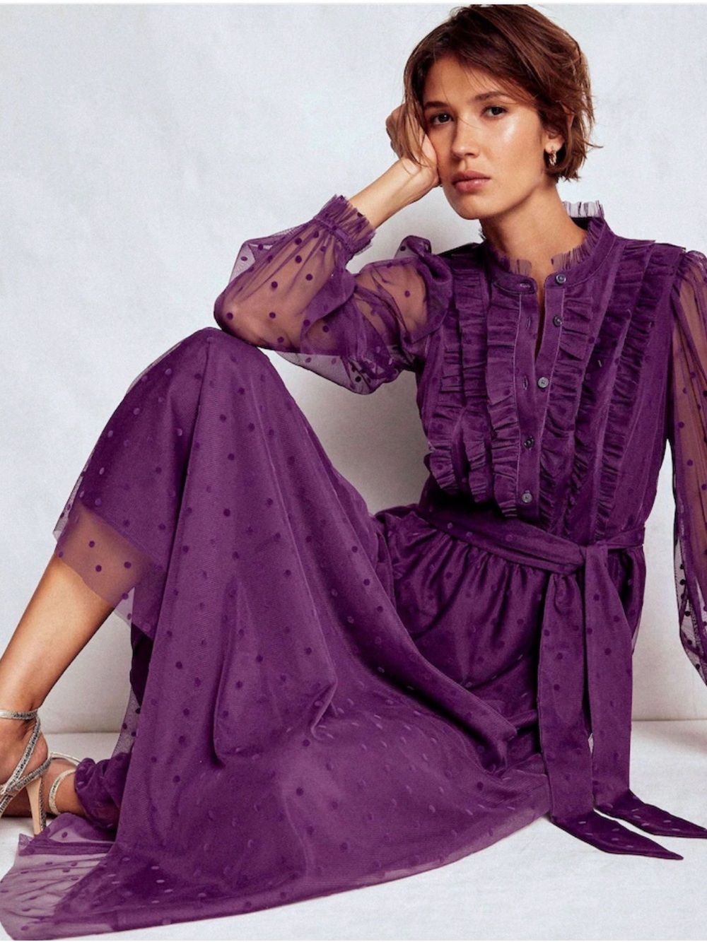 NWOT Boden Tulle Ruffle Maxi Dress in Viola Purple Size 6R
⭐️missing belt!